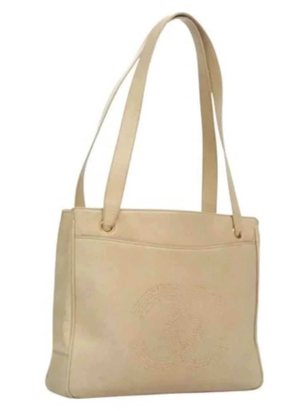 CHANEL COCO Mark Shoulder Bag Lamb Skin Beige Gold CC Auth BA1376